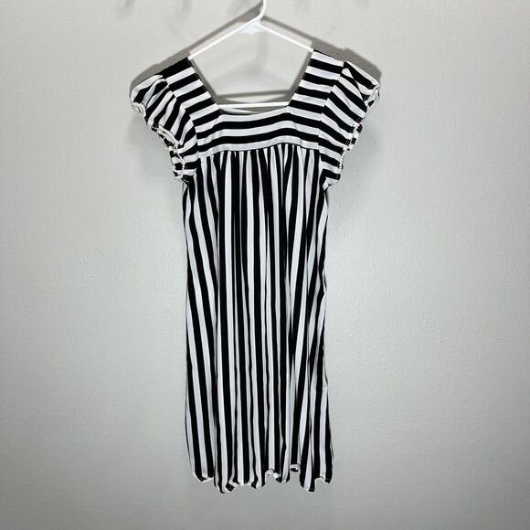 ATUN | Black & White Striped Flowy Maxi Dress Pom Pom Hem Girls 9-10 Years - Picture 2 of 5